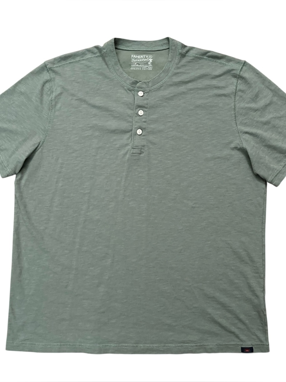 Faherty Sunwashed Henley Shirt Mens Size XL Short Sleeve Organic Cotton Green